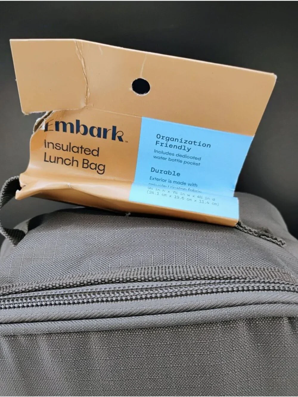 Embark Gray Insulated Lunch Bag With Side Pocket & Durable Exterior
